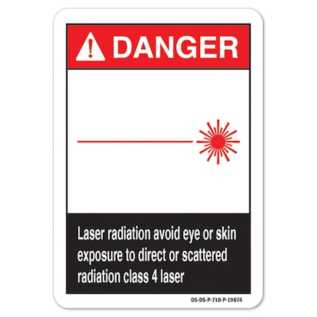 OSHA Danger Sign, Laser Radiation Avoid Eye Or Skin Exposure To Direct, 7in X 5in Decal